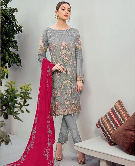 Picture of Amazing Grey Straight Cut Salwar Kameez