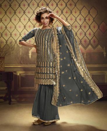 Picture of Elegant Grey Straight Cut Salwar Kameez