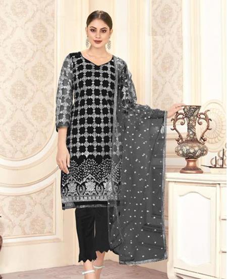 Picture of Gorgeous Black Straight Cut Salwar Kameez