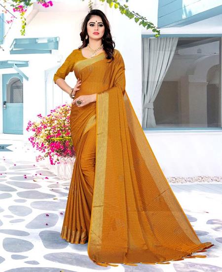 Picture of Pleasing Mustred Designer Saree