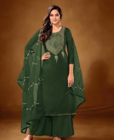 Picture of Pretty Steel Green Straight Cut Salwar Kameez