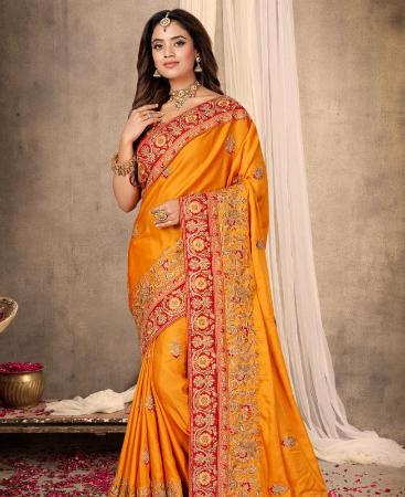 Picture of Pleasing Mustred Designer Saree