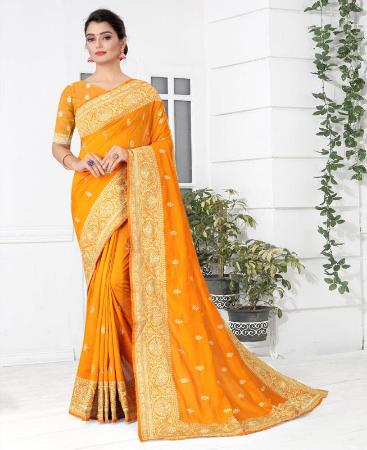 Picture of Gorgeous Mustred Silk Saree