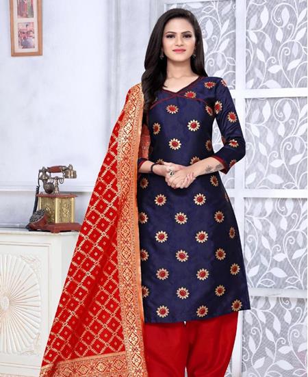 Picture of Beauteous Navy Blue Straight Cut Salwar Kameez