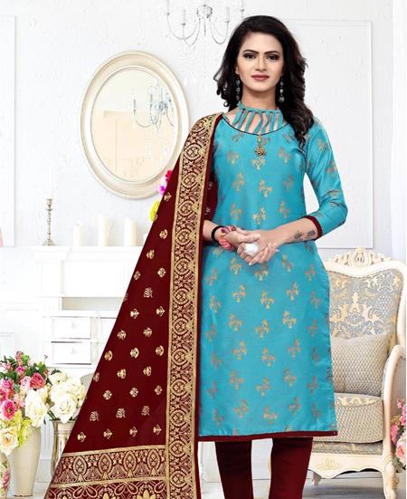 Picture of Superb Sky Blue Straight Cut Salwar Kameez