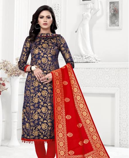 Picture of Sublime Navy Blue Straight Cut Salwar Kameez