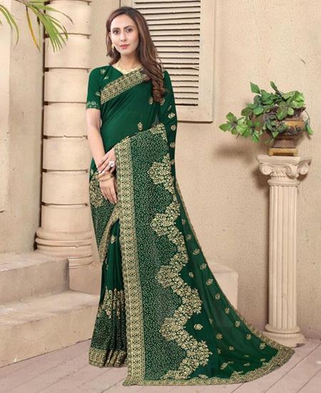 Picture of Pleasing Botel Green Casual Saree