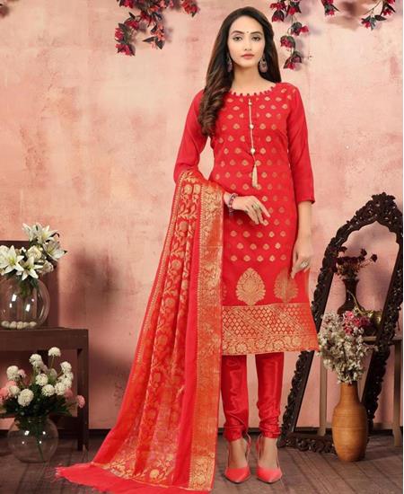 Picture of Fine Red Straight Cut Salwar Kameez