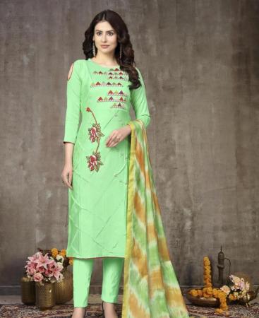 Picture of Exquisite Green Cotton Salwar Kameez