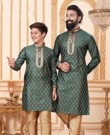 Picture of Charming Green Kids Kurta Pyjama