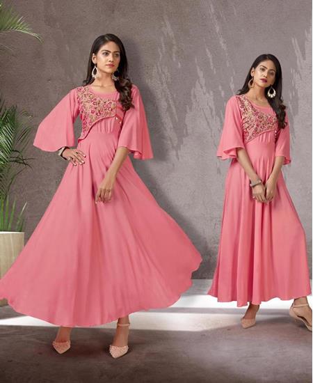 Picture of Exquisite Salmon Pink Readymade Gown