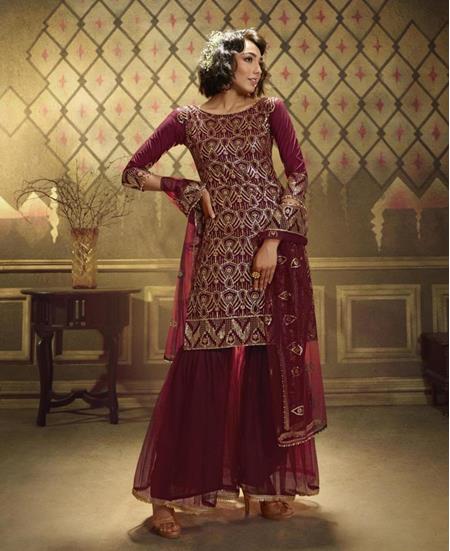 Picture of Elegant Maroon Straight Cut Salwar Kameez