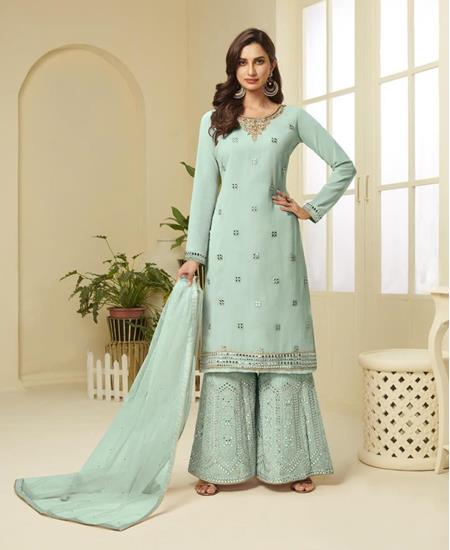 Picture of Graceful Aqua Blue Straight Cut Salwar Kameez