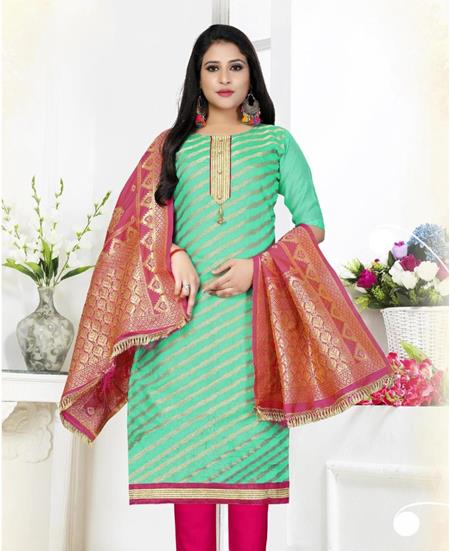 Picture of Enticing Teal Cotton Salwar Kameez