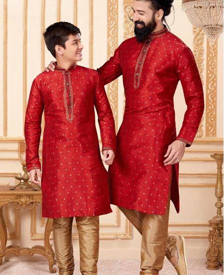 Picture of Sightly Red Kids Kurta Pyjama