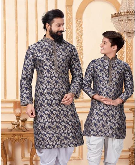 Picture of Taking Navy Blue Kids Kurta Pyjama