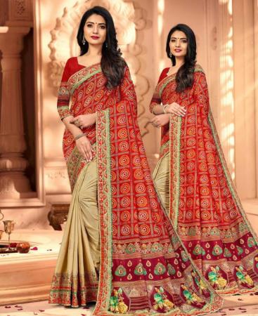 Picture of Excellent Red+cream Casual Saree