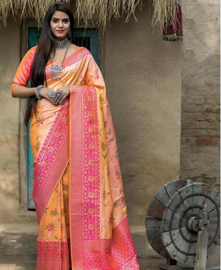 Picture of Good Looking Orange Silk Saree