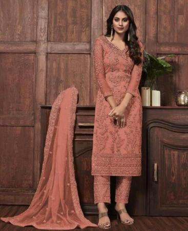 Picture of Comely Peach Straight Cut Salwar Kameez