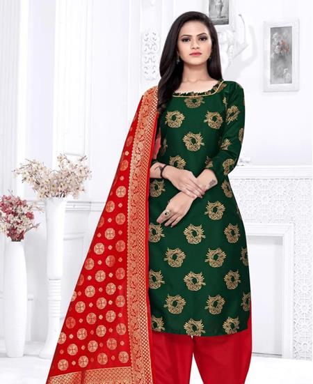 Picture of Superb Dark Green Cotton Salwar Kameez