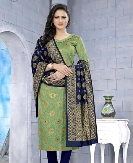 Picture of Magnificent Parrot Green Cotton Salwar Kameez