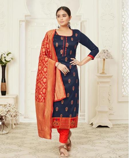 Picture of Ideal Navy Blue Cotton Salwar Kameez