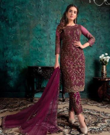 Picture of Resplendent Wine Straight Cut Salwar Kameez