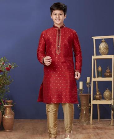 Picture of Fine Red Kids Kurta Pyjama