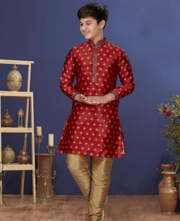 Picture of Delightful Red Kids Kurta Pyjama