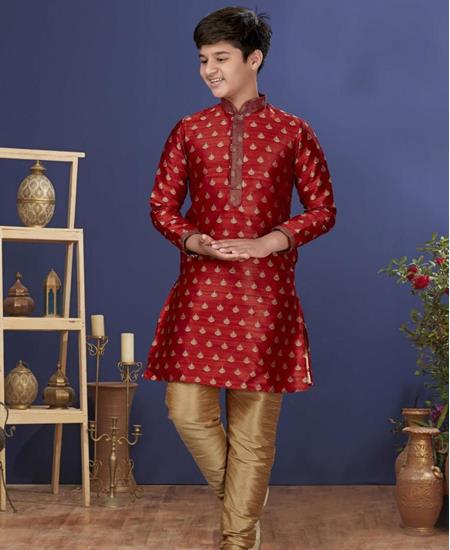 Picture of Delightful Red Kids Kurta Pyjama