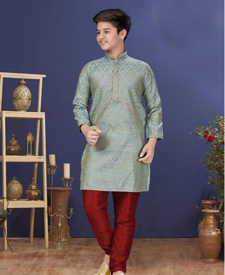 Picture of Bewitching Aqua Blue Kids Kurta Pyjama