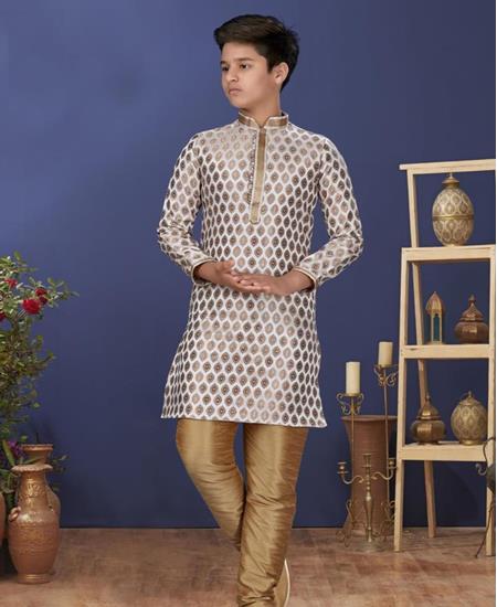 Picture of Fascinating Off White Kids Kurta Pyjama