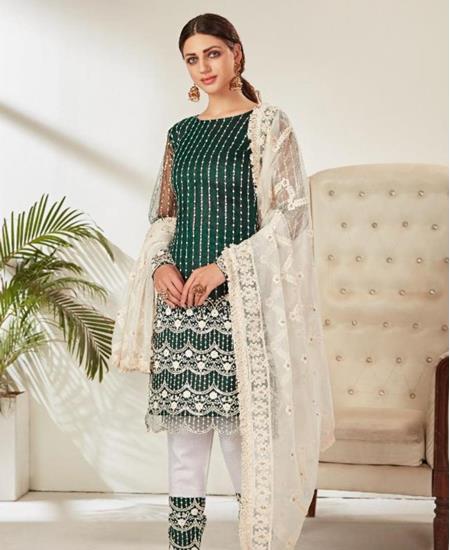 Picture of Good Looking Green Straight Cut Salwar Kameez