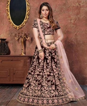 Picture of Lovely Dark Maroon Lehenga Choli