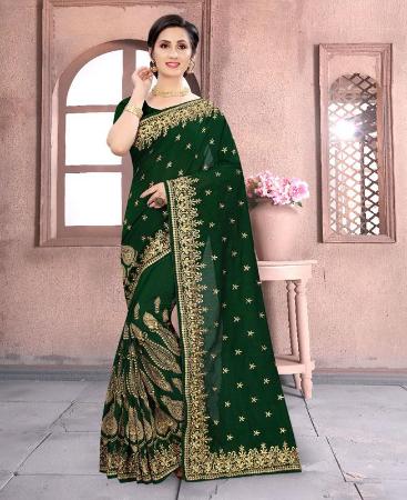 Picture of Pretty Botel Green Casual Saree