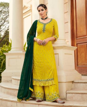 Picture of Pretty Yellow Straight Cut Salwar Kameez