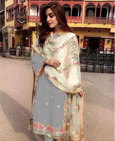 Picture of Ideal Grey Straight Cut Salwar Kameez