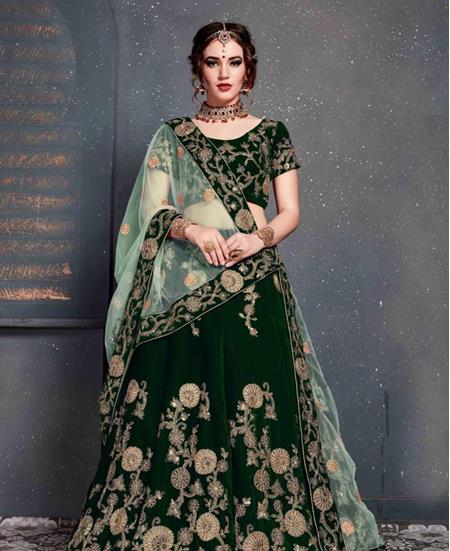 Picture of Beauteous Dark Green Lehenga Choli