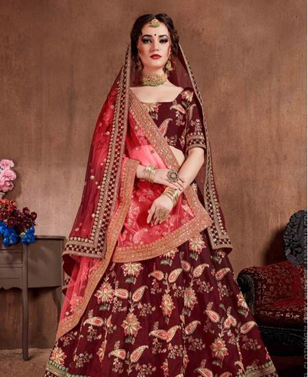 Picture of Lovely Dark Maroon Lehenga Choli