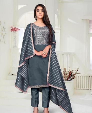 Picture of Excellent Grey Straight Cut Salwar Kameez