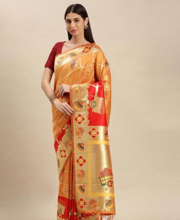 Picture of Delightful Golden Silk Saree