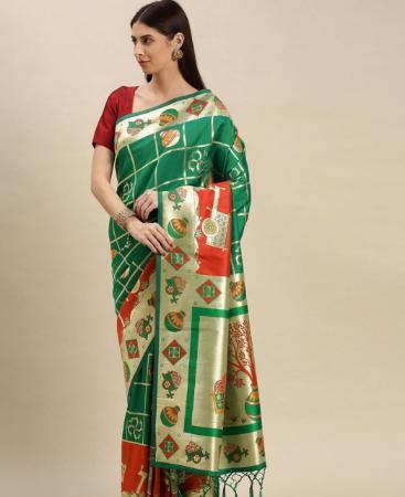 Picture of Well Formed Green Silk Saree