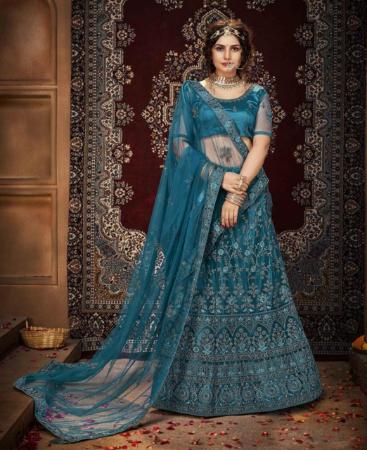 Picture of Blue Net & Inner Tueqoise Ocean Lehenga Choli