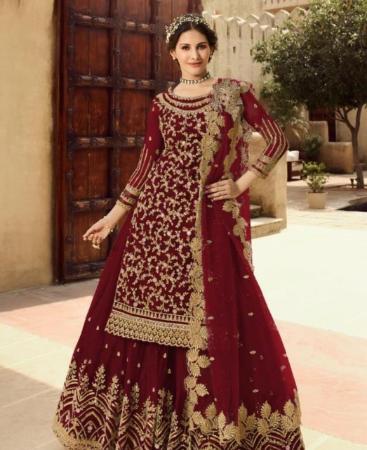 Picture of Sightly Maroon Straight Cut Salwar Kameez