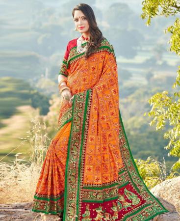 Picture of Classy Orange Silk Saree