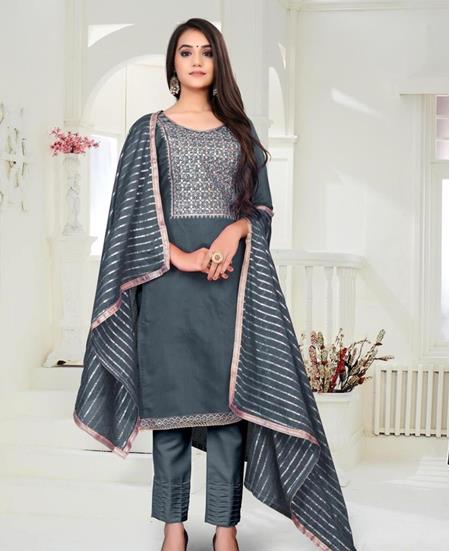 Picture of Excellent Grey Straight Cut Salwar Kameez