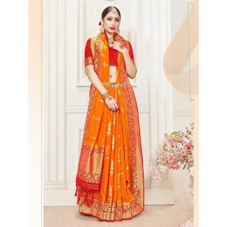 Picture of Superb Orange Silk Saree