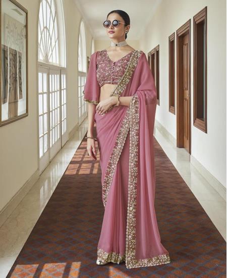 Picture of Ravishing Salmon Designer Saree