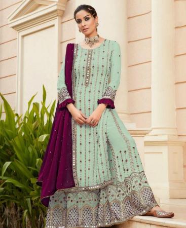 Picture of Elegant Sky Blue Straight Cut Salwar Kameez