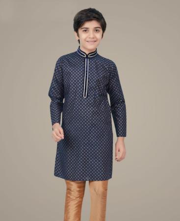 Picture of Statuesque Navy Blue Kids Kurta Pyjama